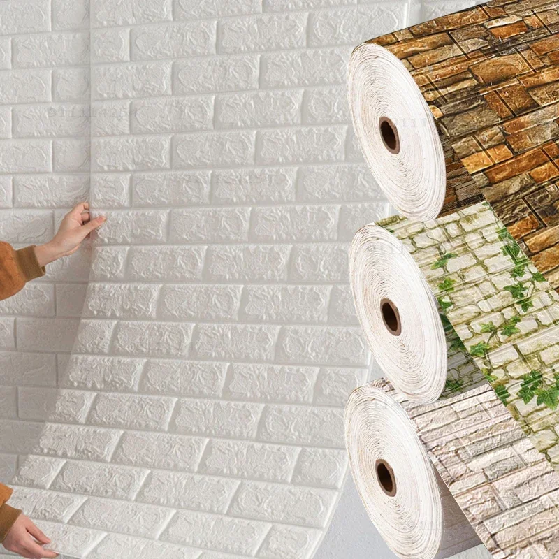 

3/5/10Mx70cm Self-adhesive DIY Embossed Stone Wallpaper Brick Foam Board 3D Wall Stickers Home Kitchen Decoration