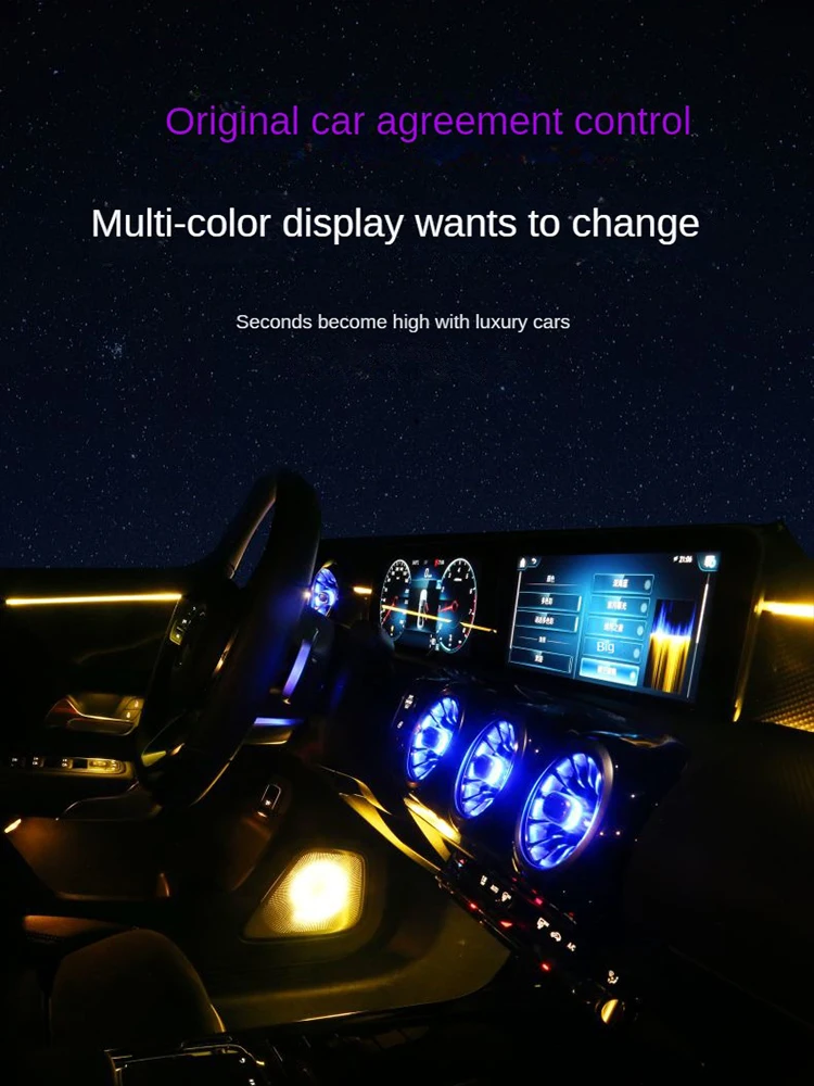 For  Mercedes Benz A-class 64 color ambient light  LED luminous decorative strip RGB ambient light  Rotating treble W177