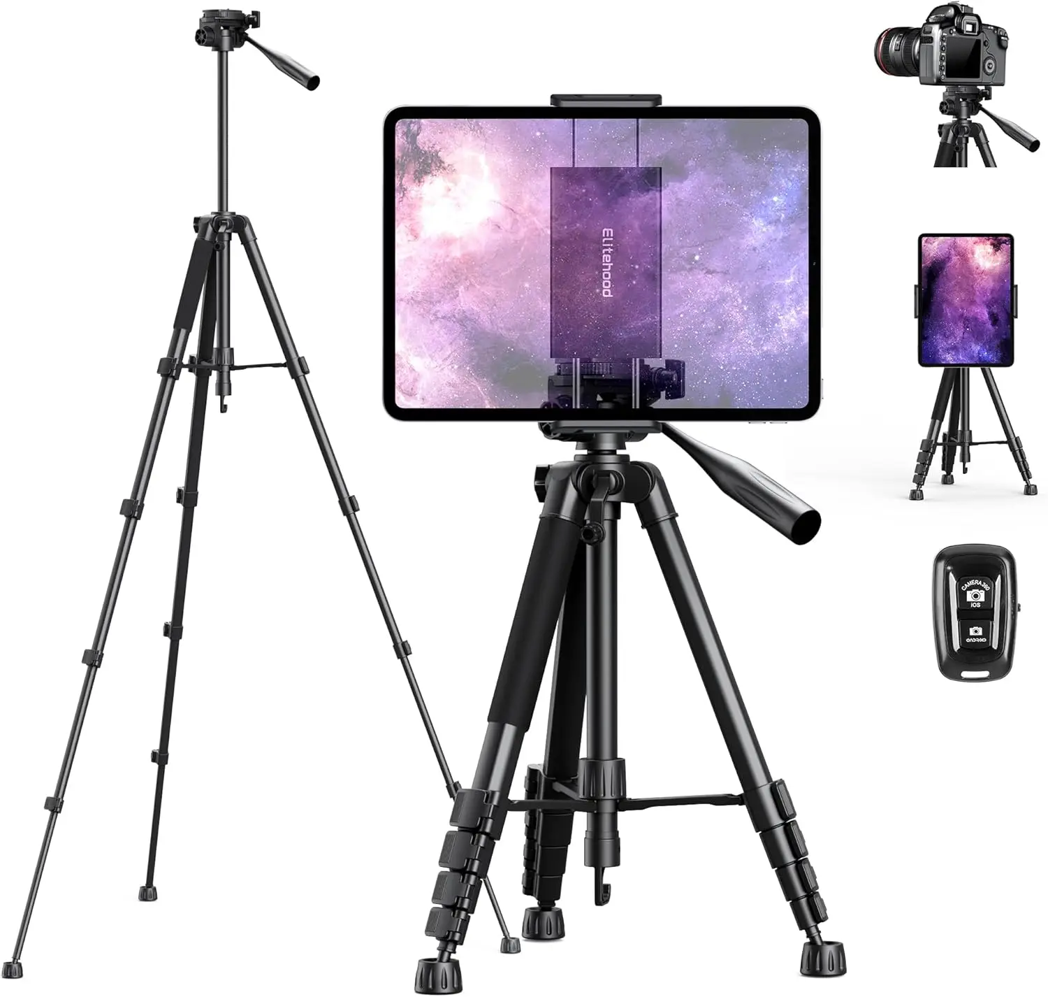 

68" Heavy Duty iPad Tripod, Ultra-Stable Camera Stand for iPad Pro 12.9, Compatible with 4.7-13inch Tablet/Webcam/DSLR