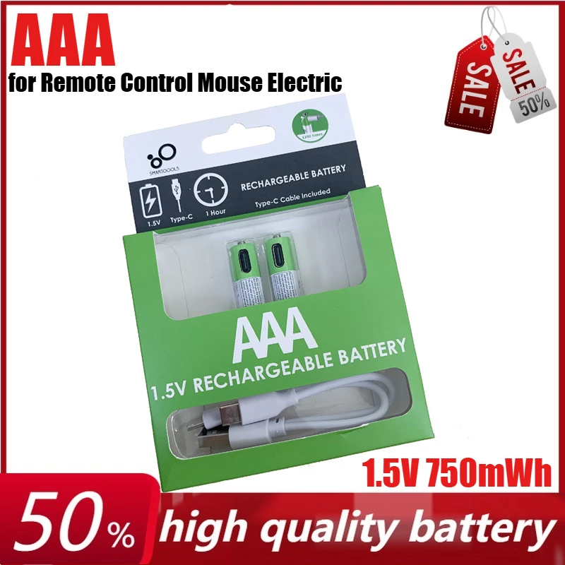 

1.5V 750mWh AAA Rechargeable Battery USB Lithium Battery Fast Charging Batteries for Remote Control Mouse Electric +Type-C Cable