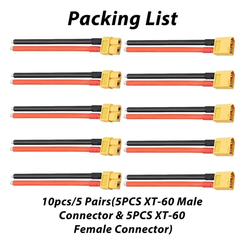 XT60 Cable Connector Plug 10PCS Female And Male With 14AWG Silicone Wire Cables For RC Lipo Battery Connectors Airplane