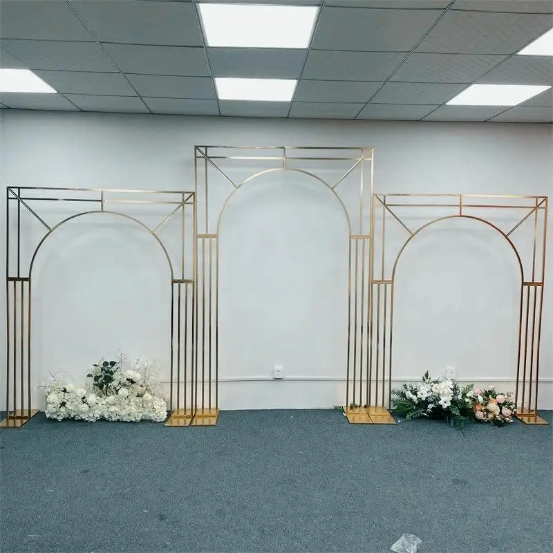 Wedding Arch with Gold Plated Diagonal, Multi Bar Screen Background, Flower Rack, Festival Party, Outdoor Prop Decoration Frame