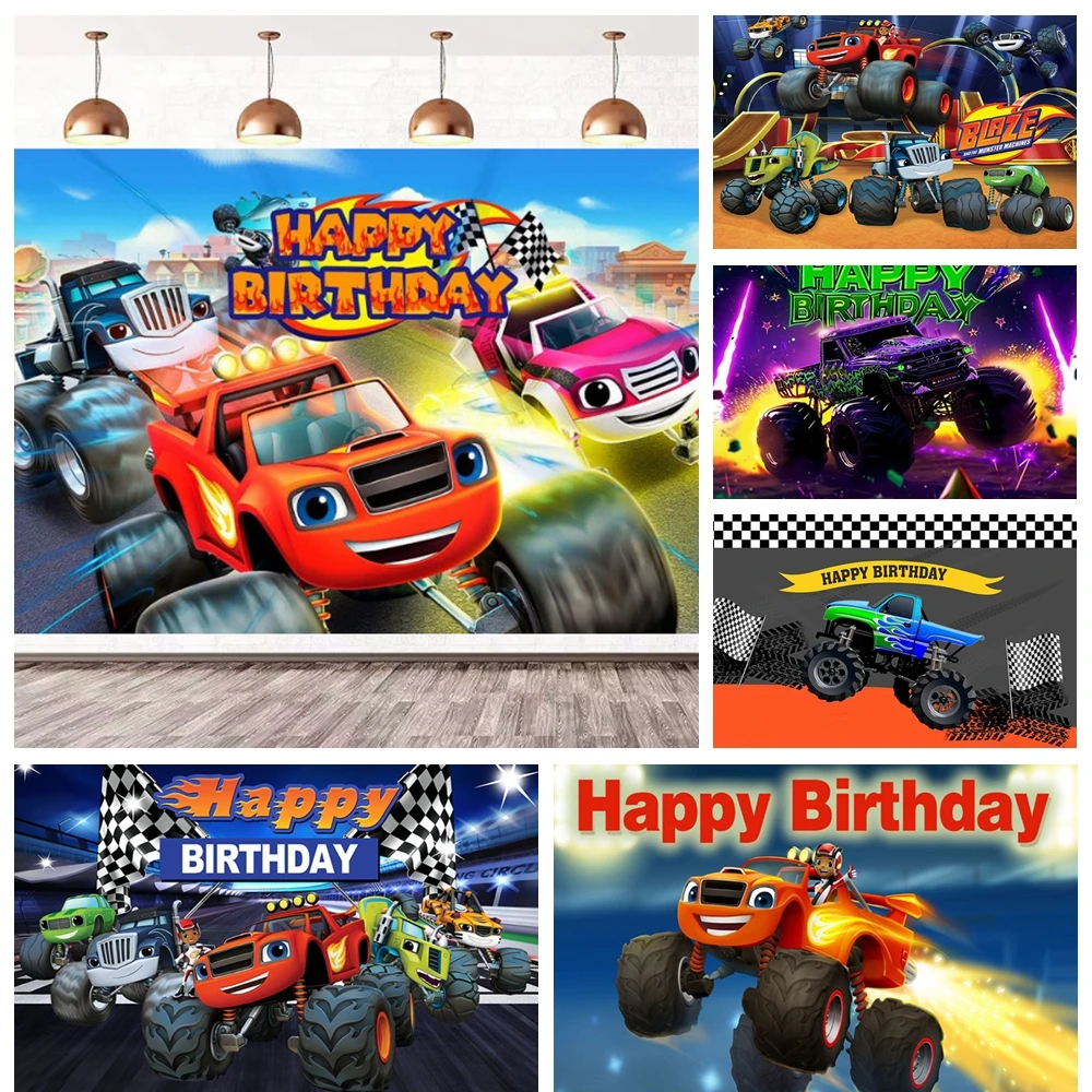

Blaz-e Monster Machines Birthday Party Backdrop Photo Booth Background Kids Children Baby Shower Decor Custom Photography Props