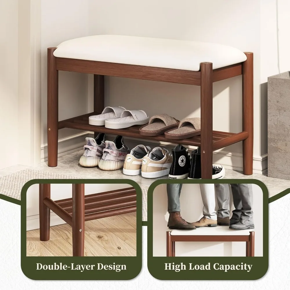 مقعد تخزين الأحذية من خشب الجوز مع وسادة للباب الأمامي، 31.5 بوصة