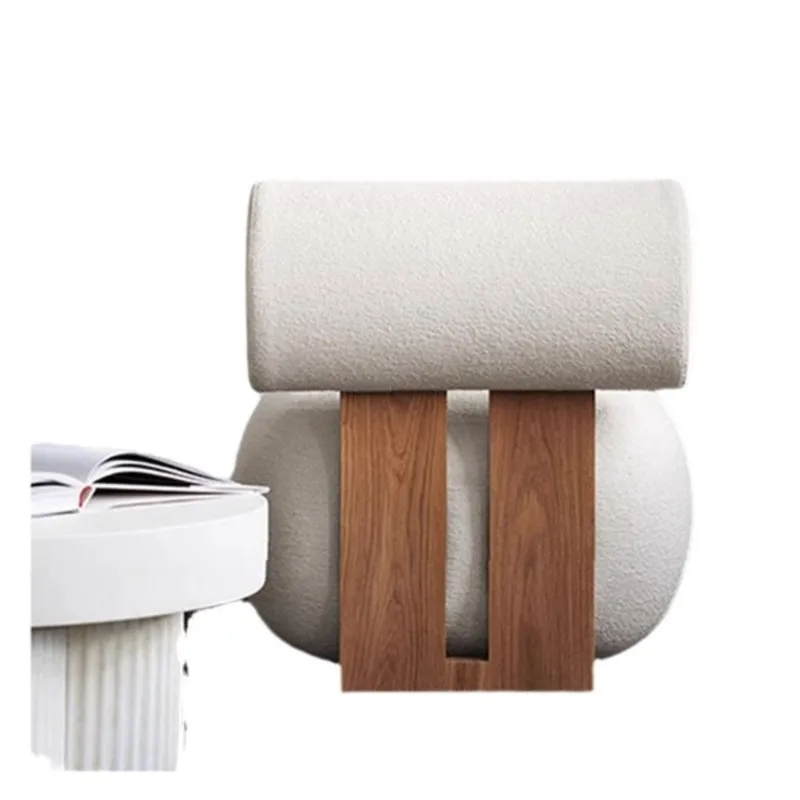 Wuli House Nordic Solid Wood Sofa Chair Modern Light Luxury Cream Style Living Room Lazy Lamb Plush Hippo Chair Single Person