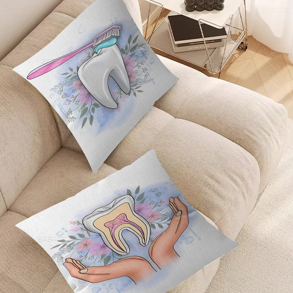 

Watercolor Tooth Anatomy Floral Dentist Pillow Cover Design Cushion Cover Decor Holiday Decorati