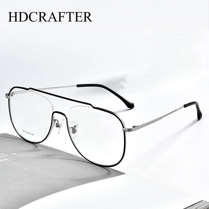 

HDCRAFTER Alloy Pilot Glasses Frame Men Women Reading Prescription Eyeglasses 2318 Myopia Optical Diopters Eyewear Frames