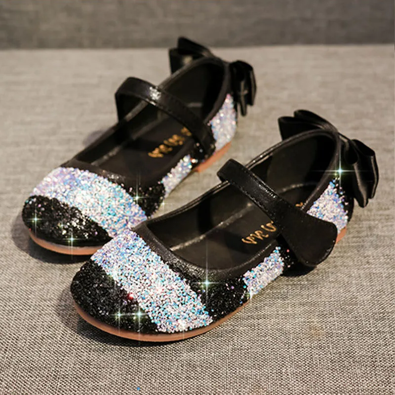Picture 3: Kids Shoes Girls 2025 New Spring Princess Flat Party Dancing Shoes Rainbow Sequins Children Girls Shoes with Bowtie 24-38 CSH985