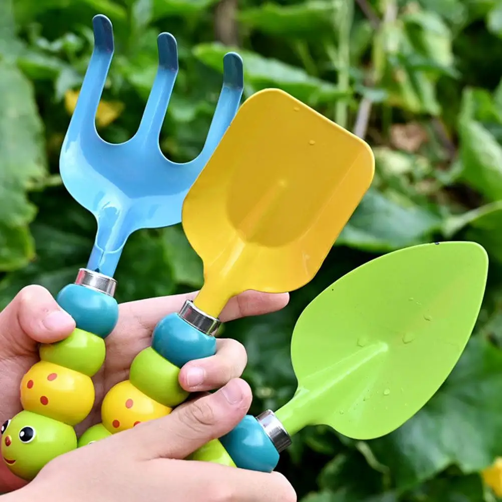 Herramientas de jardín para niños, Kit de jardinería portátil para playa, pala para arena, juguete seguro con mango de ABS, respetuoso con el medio ambiente, 3 uds.