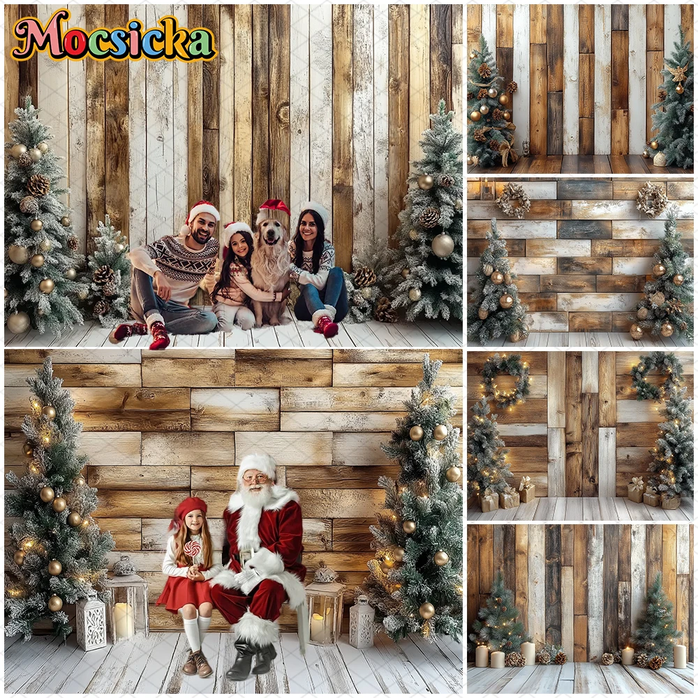 

Mocsicka Wooden Wall Backdrop Photography Christmas Tree Decor Family Holiday Party Adult Baby Portrait Photo Backgrounds Banner