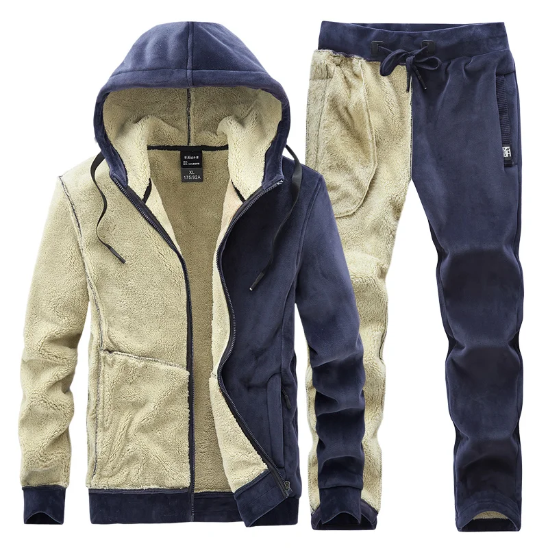 2025 Winter New Tracksuits Men Set Casual Hooded Jacket Pants Corduroy Sweatshirt Sportswear Coats Men Jacket+Pant Suits