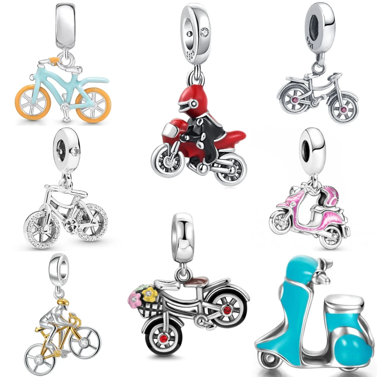 

Новый стерлингового серебра 925 пробы означает транспорт, велосипед, мотоцикл, подвеска, подходит для оригинального браслета, аксессуары, женские ювелирные изделия