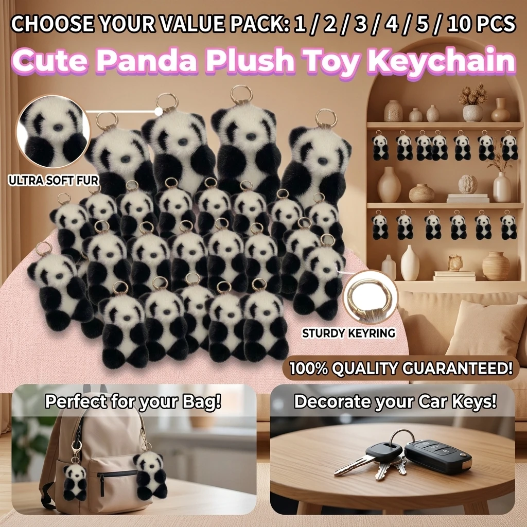 1-10PCS Cute Panda Plush Toy Keychain Cartoon Bag Pendant Accessories Car Key Chain Small Panda Plush Doll Small Panda Keychain