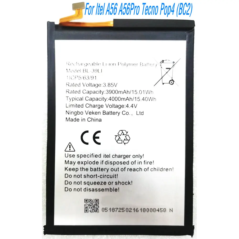 

3.85V 15.40Wh BL-39LI Replacing Lithium-ion Polymer Battery For Itel A56 A56Pro Tecno Pop4 (BC2) Mobile Phone