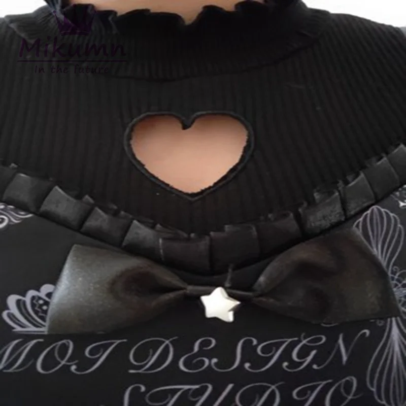 Mikumn Punk Gothic Women Autumn White Black Love Heart Hollow out Sexy Slim Bottoming Shirt Female Knitwear Tops