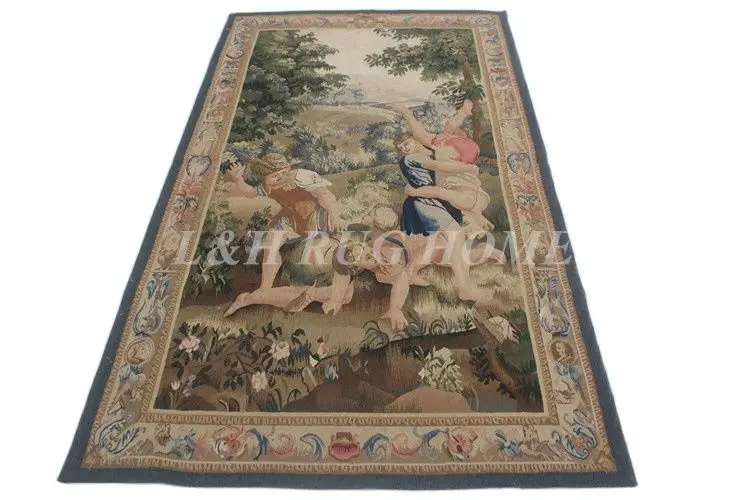 

Free shipping 4'X6.7' Aubusson Tapestry, Aubusson woolen tapestry, hand woven tapestry, Aubusson carpet