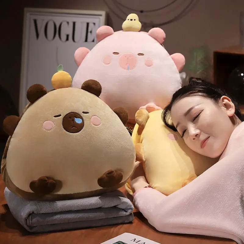 Cute Capybara Hand Warmer Plush Pillow Soft Cozy Winter 2 in 1 Blanket Office Nap Cushion Home Decor Gift