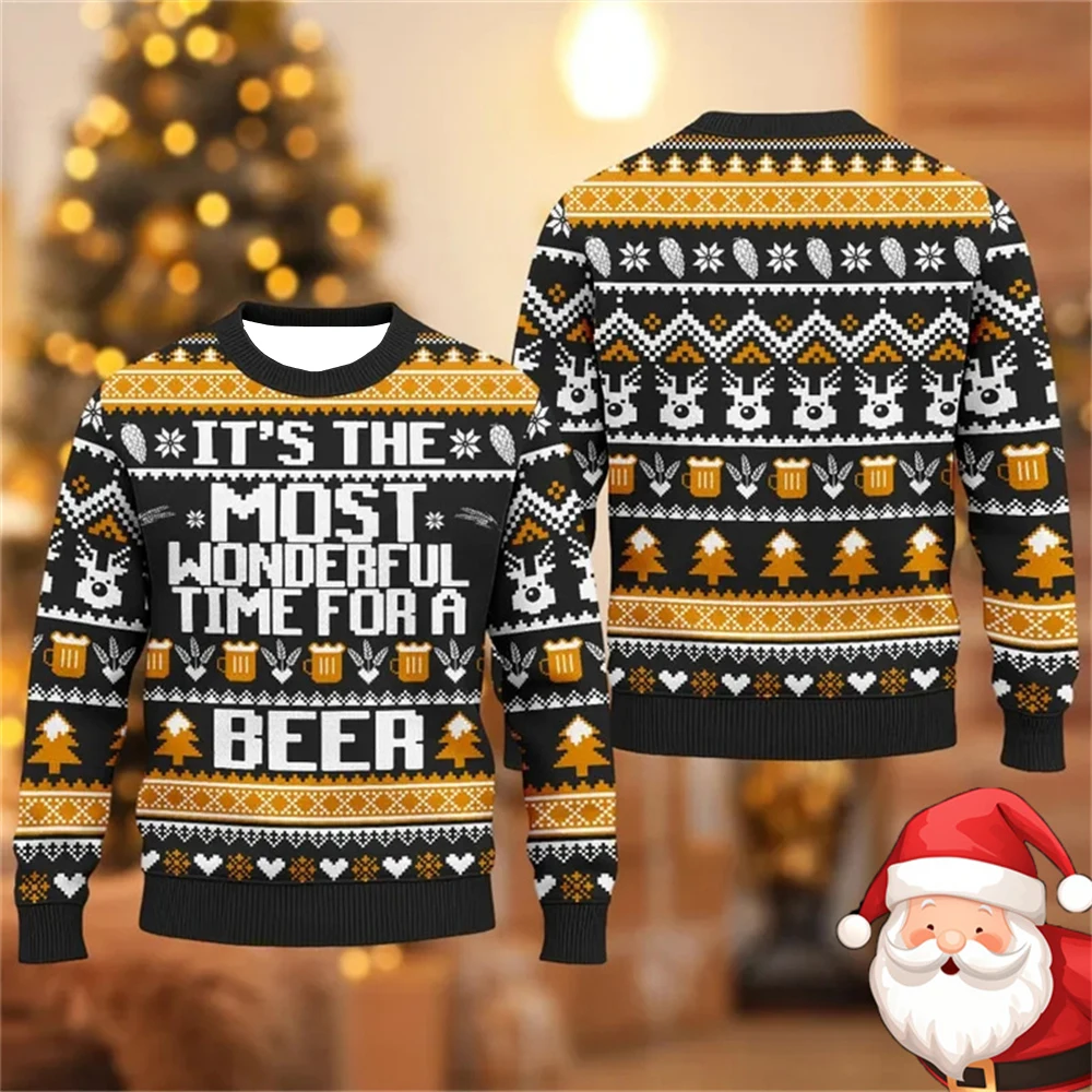 

Рождественская семейная вечеринка, уродливый пивной свитер для мужчин, забавный модный пуловер с круглым вырезом, толстовка, трендовый дизайн с Рождеством, свитера
