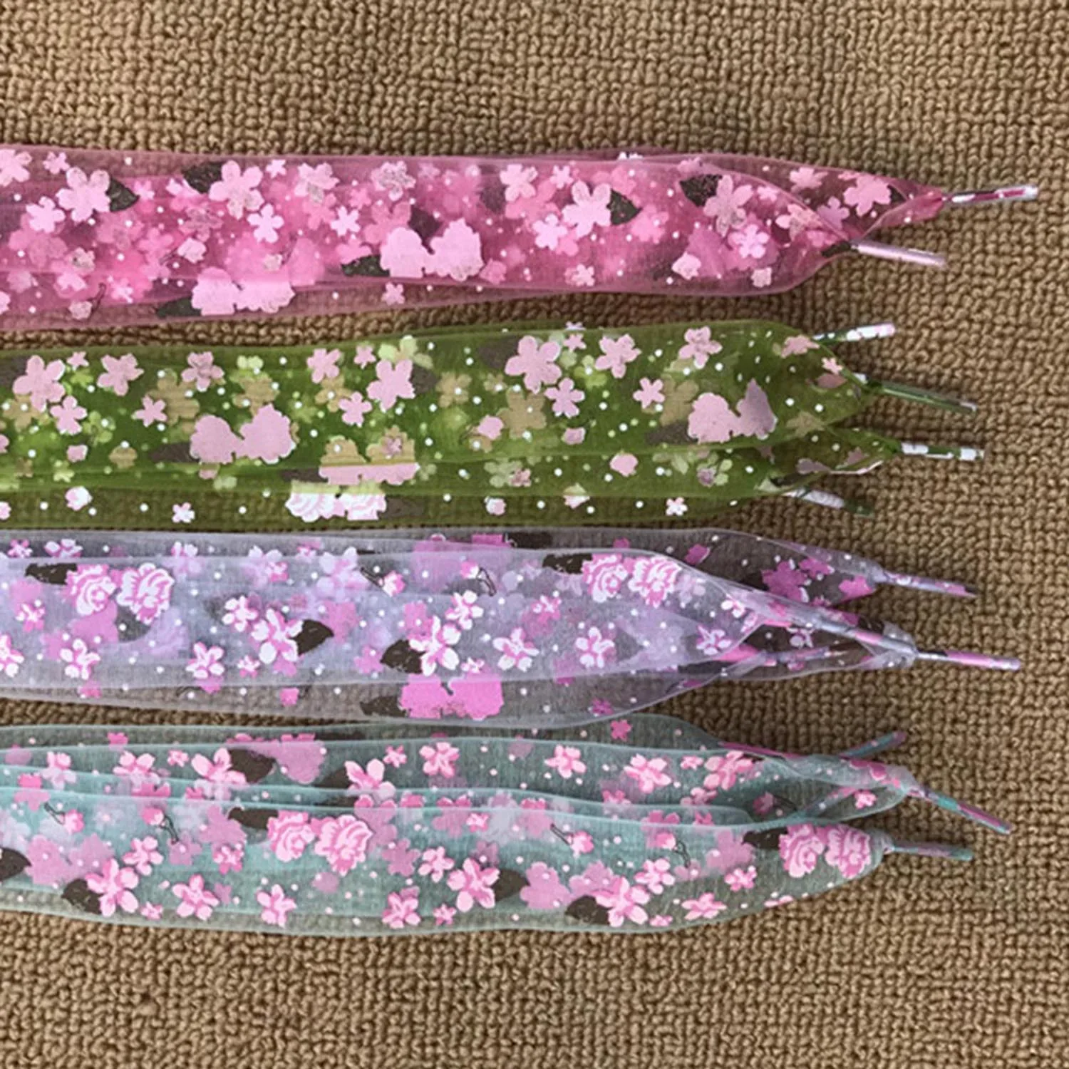 1 Pair 120/140cm Sakura Print Wide Mesh Shoelaces Outdoor Hiking Sports Shoes Strings Fashion Flat Yarn Shoe Laces For Women image 5