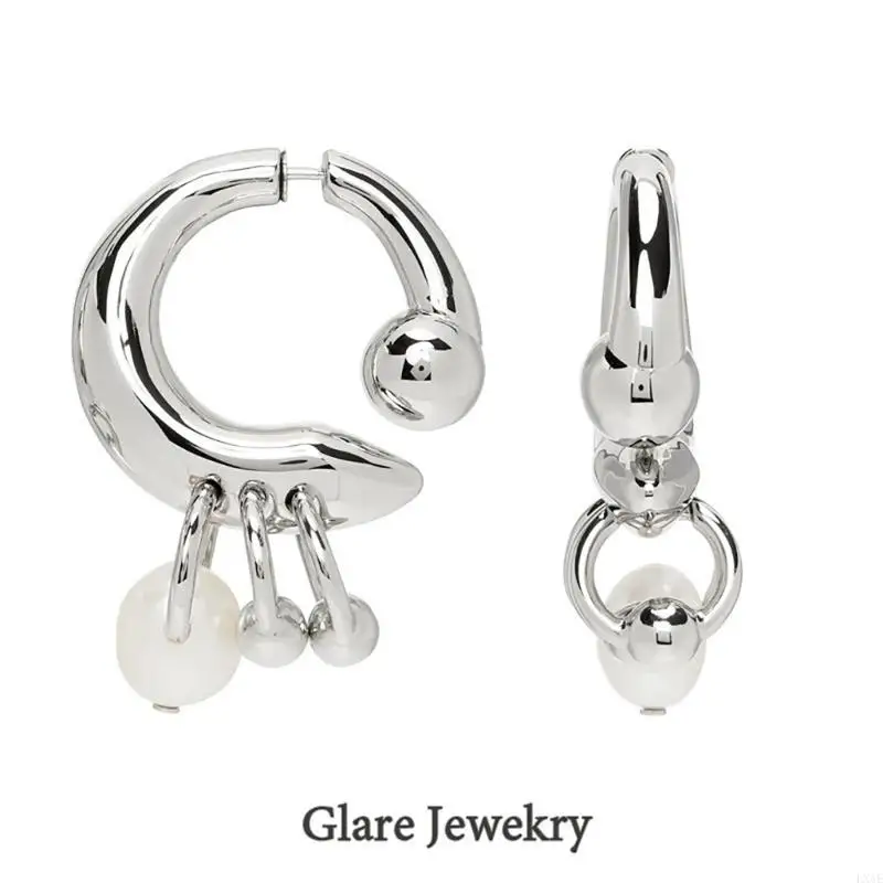  Gothic Metal Pearl Tassels Earrings for Women Men Fashion Before After Detachable