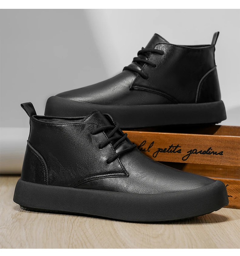 Herrenschuhe in großen Größen für Frühling und Herbst, trendige kurze Stiefel, Schuhe mit dicker Sohle, neue Herren-Lederschuhe mit mittelhohem Schaft und dicker Sohle, lässige und modische Herrenschuhe. – Detail 17