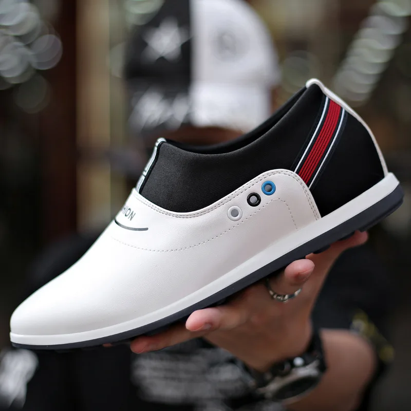 

Men's Casual Leather Shoes Fashion Slip-On Platform Business Shoes Office Loafers for Men Increase 6cm White Leather Shoes Men