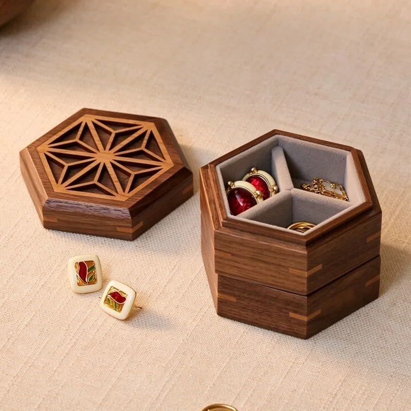 Solid Wood Ring Storage Box Retro Mini Earring Organizer Boxes Household Necklace Collection Case Travel Jewelry Storage Cases
