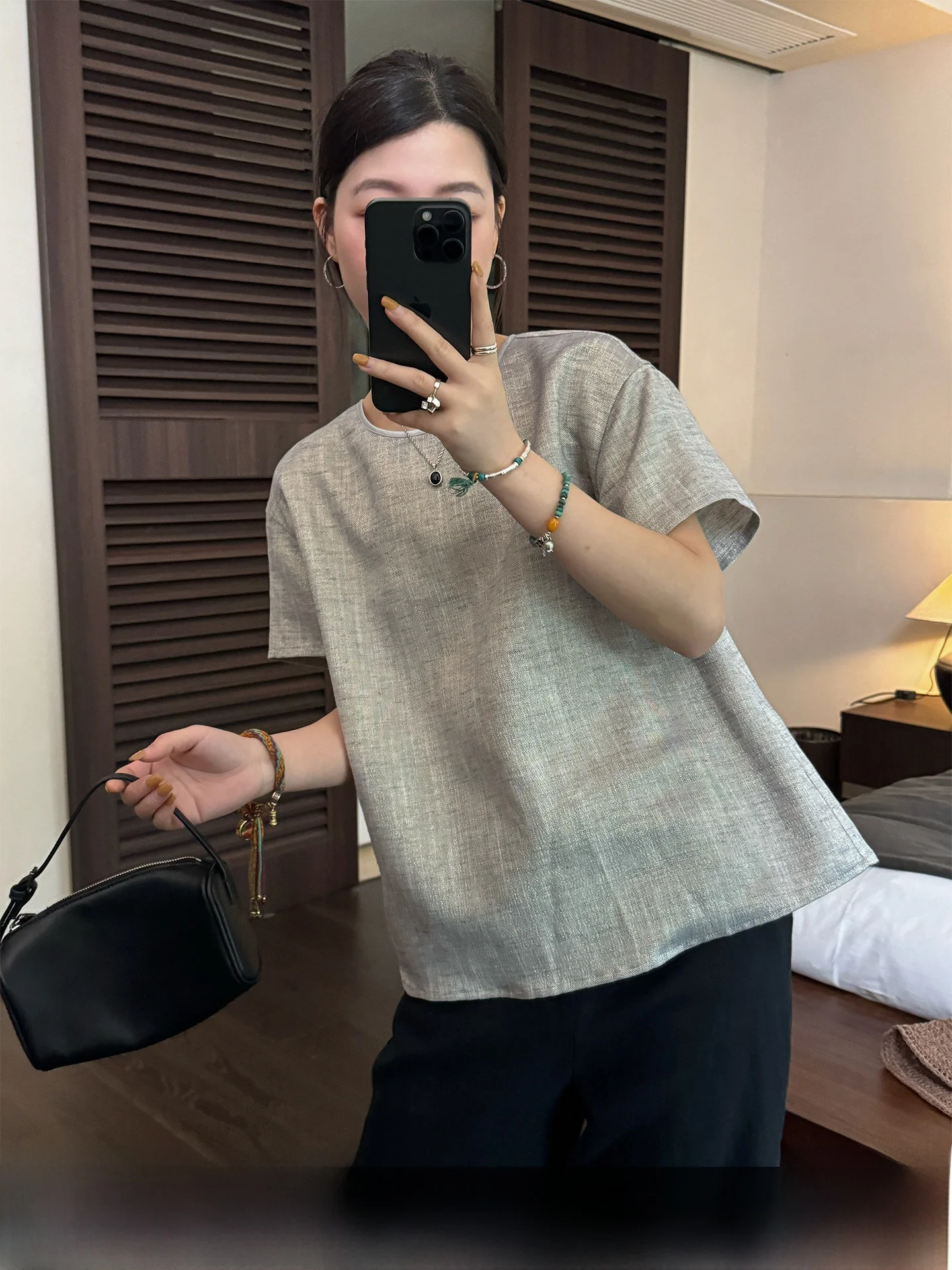 

Bebé round Neck Linen Silk Short Sleeve T-Shirt Women's Loose Fit Lightweight Summer Top Breathable Comfortable Casual Shirt
