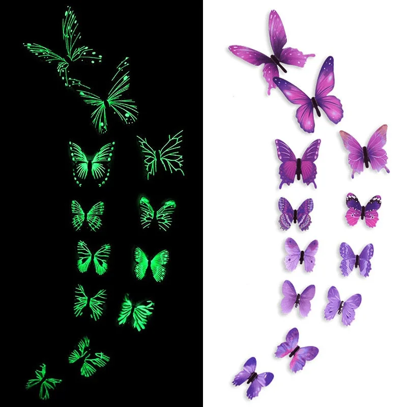 12PCS Luminous Butterfly Wall Sticker Modern Style 3D Luminous Sticker Home Decoration Sticker