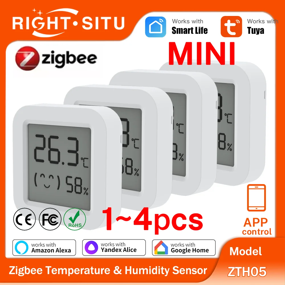 1~4PCS Zigbee 3.0 Temperature Humidity Sensor Require Tuya Zigbee Hub work with Tuya Alexa Yandex Zigbee2MQTT ZHA