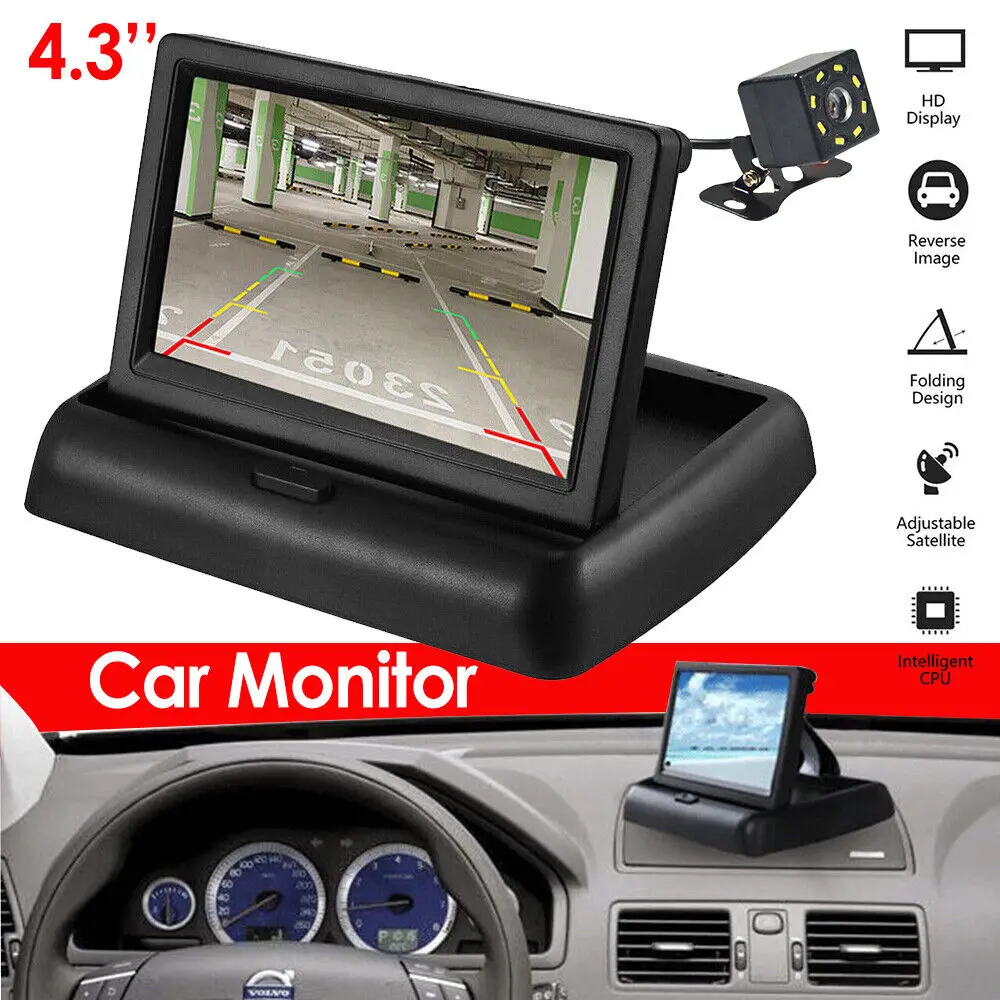 

4.3 in Foldable LCD 8led Backup Camera Monitor Rear View Parking System Night Vision