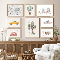 Giraffe Elephant Monkey Animal Car Travel Nursery Poster And Print Canvas Painting Nordic Wall Art Pictures Kids Room Home Decor