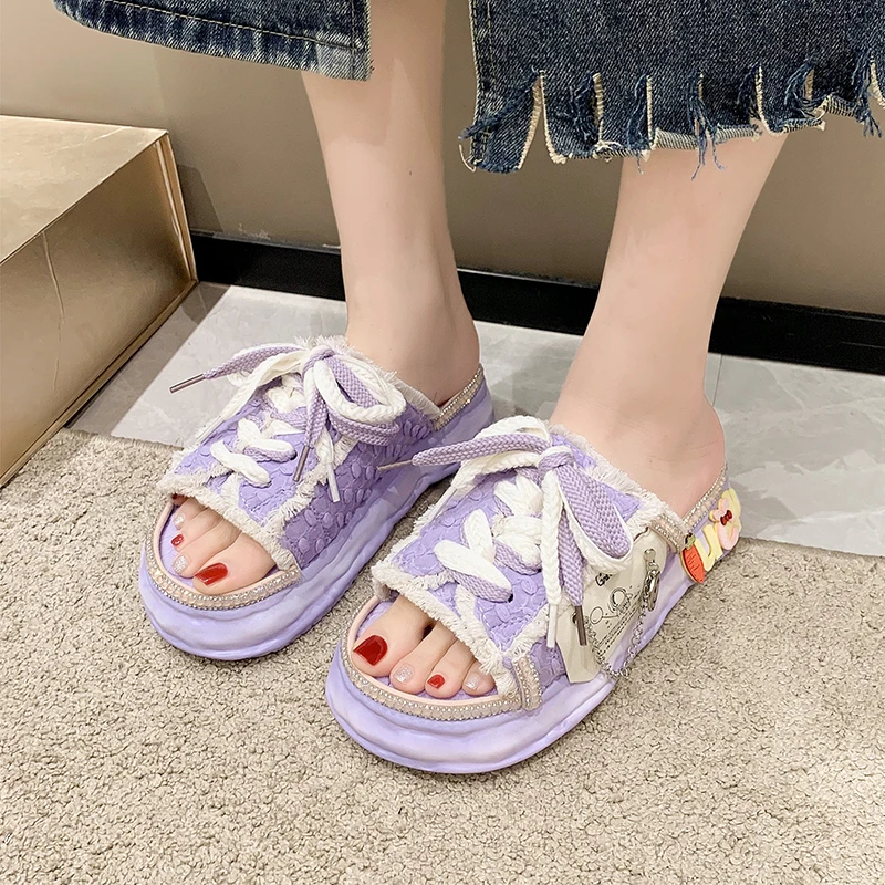 Summer Women Graffiti Slippers Sandals Platform Shoes Flip Flops Street Clogs Flat New Sweet Casual Shoes for Female Slippers