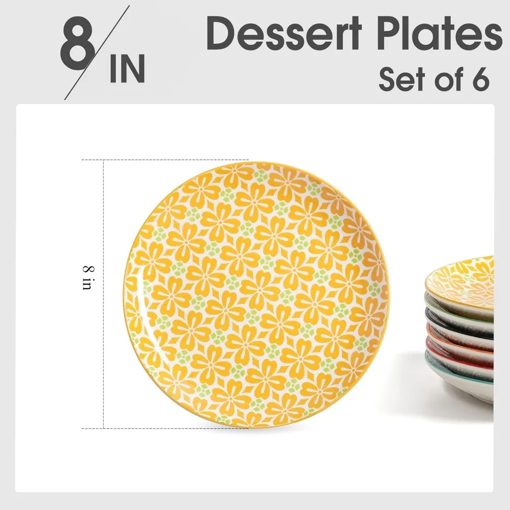 piatti per insalata, piatti da dessert da 8 pollici, set di piatti in ceramica colorata per pasta, pancake, bistecche, set da 6, lavastoviglie e microonde saf