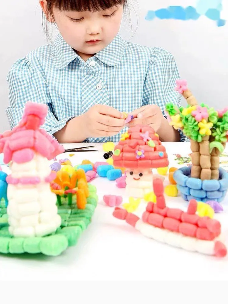 500/1000pcs Magic Corn Kernels DIY Toys Children Creative Art Handmade Colorful Foam Sticky Educational Buliding Block Puzzle