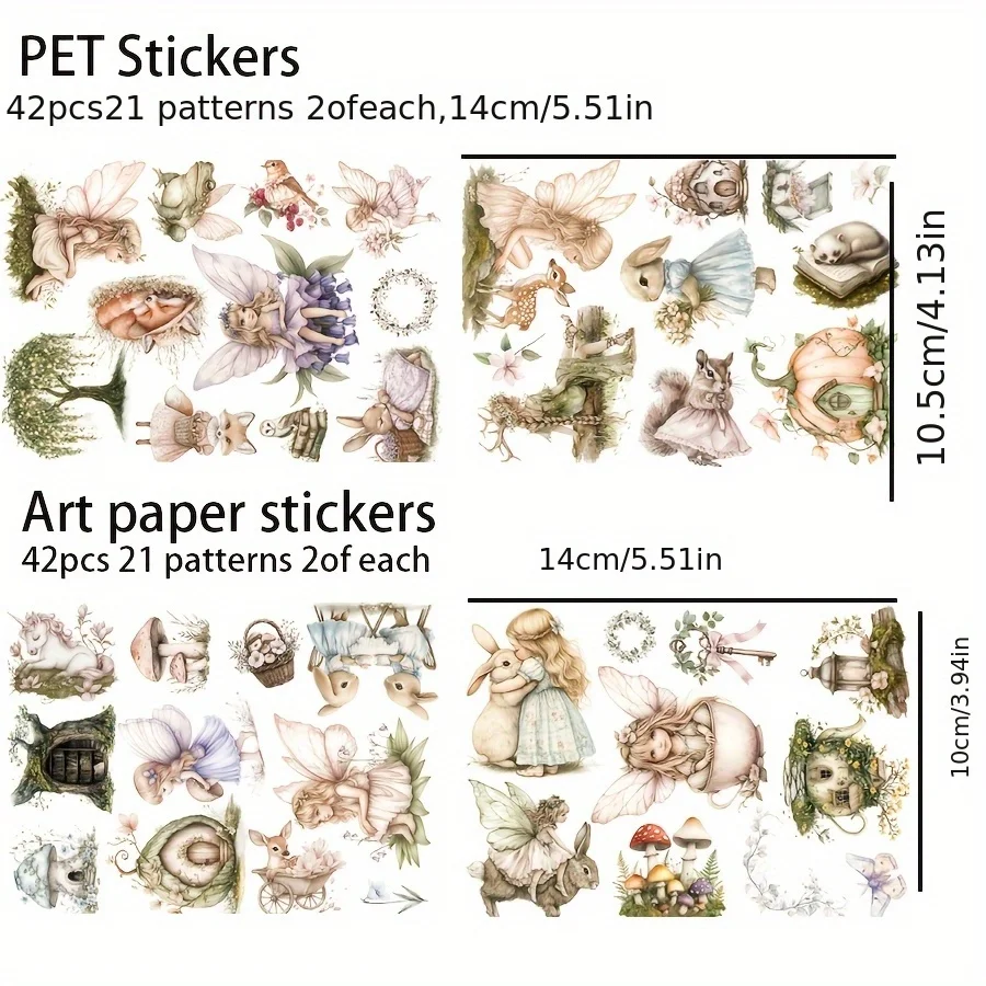 JAIIMAN 80 Stück-84-teiliges PET- und Kunstdruckpapier-Aufkleber-Set, Waldfee, Kaninchen, Blumenmuster, für Urlaubsdekoration, Scrapbooking, Albumdekoration – Detail 5