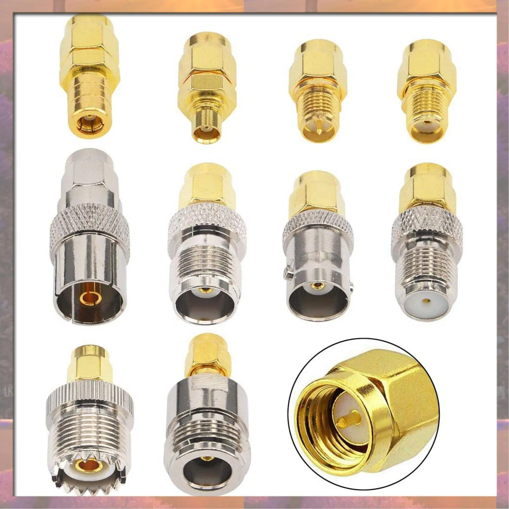Top Sale 10 Type Set SMA Adapter Kits SMA Male To N/F/BNC/UHF/MCX/SMB/TV/TNC Female Straight Nickel Gold Plated Test Converter