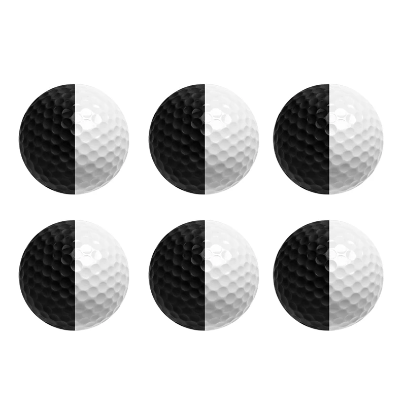 6PCS Golf Ball Two-Color Three-Tier Putter Practice Game Black And White Ball For Visual Rolling Direction