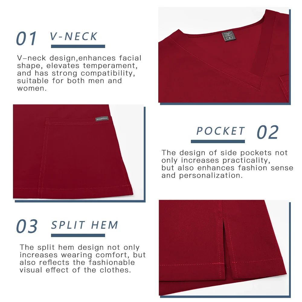 ชุดยูนิฟอร์มทางการแพทย์แบบยูนิเซ็กซ์ ชุดทำงานสำหรับสปาเสริมความงาม ชุดพยาบาล ชุดแพทย์ ชุดสครับสำหรับผู้หญิง ชุดทันตแพทย์ เสื้อและกางเกง ชุดพยาบาล คุณภาพสูง