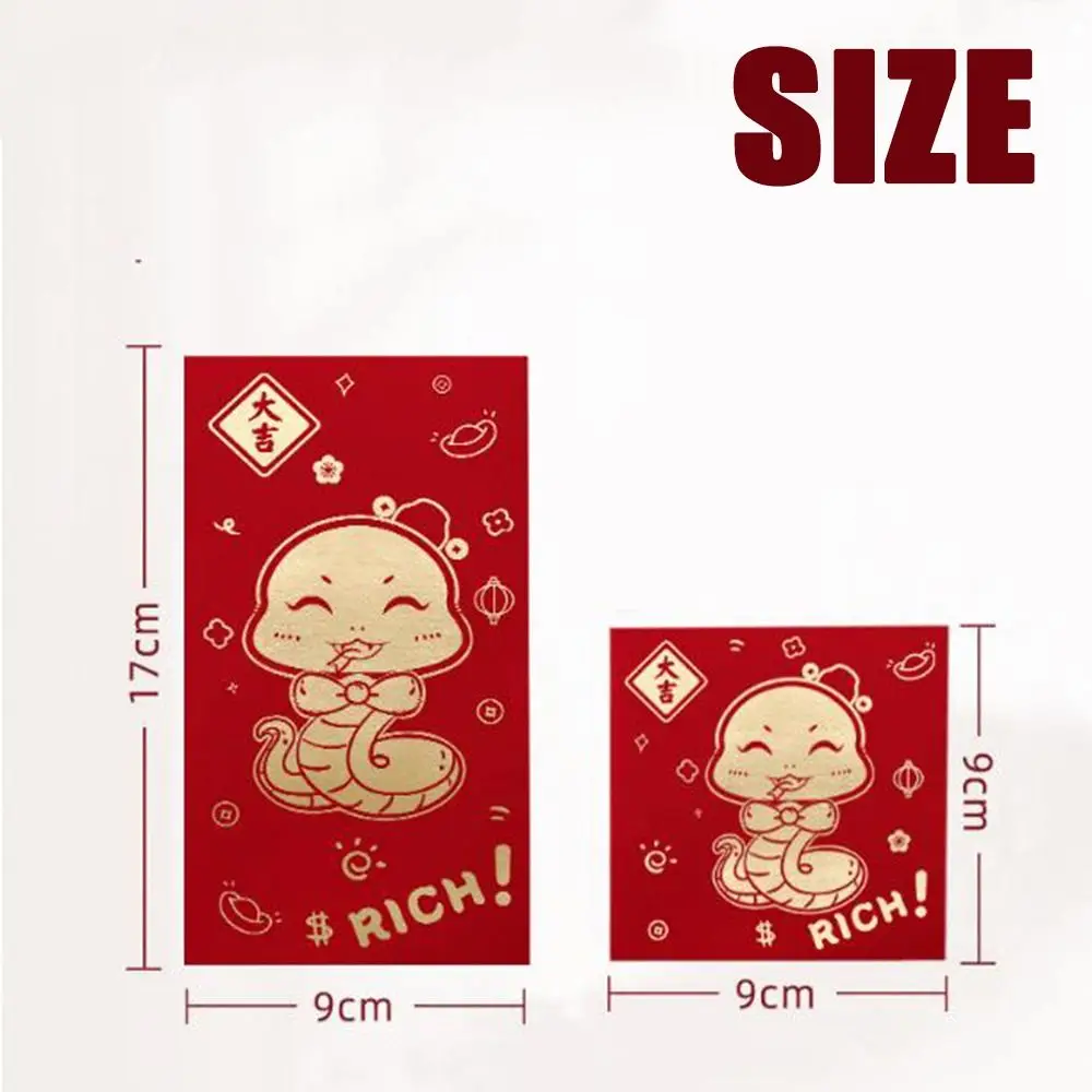 10Pcs Creative Chinese Red Envelopes Year of The Snake Cartoon Good Lucky Red Packets Paper Blessing Lucky Money Bag