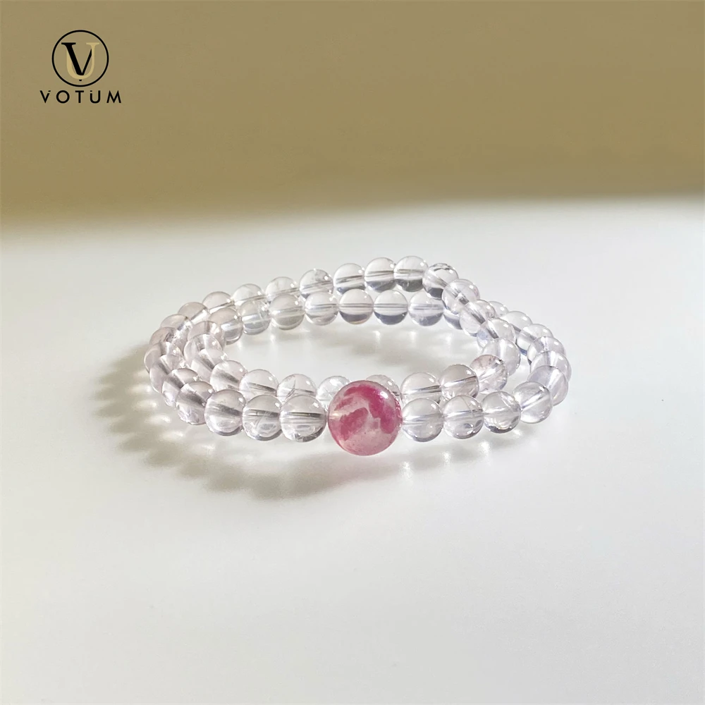 

Votum Natural Sakura Rain Rhodonite Mozambique Rose Quartz Bracelet for Women Stone Healing Crystal Beaded Wristlet Gift for Her