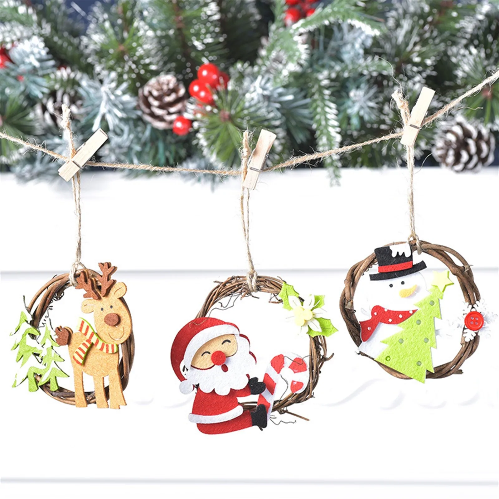 Christmas Wooden Ornaments Santa Reindeer Snowman Wooden Pendant DIY For Christmas Tree Decorations Xmas Party Decor