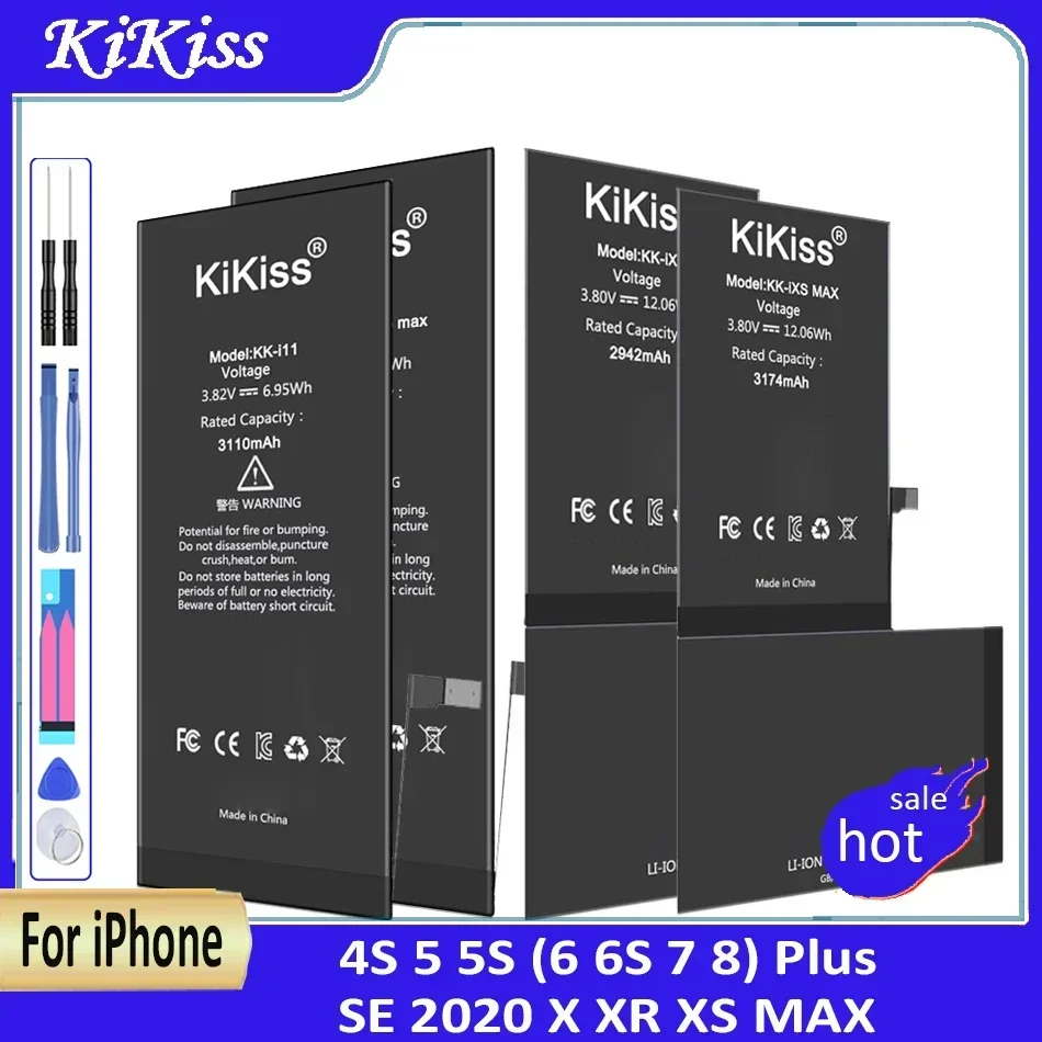 Battery For iPhone 4 4s 5 5s 5c Se 6 6s 7 8 Plus 6P 6sP 7P 8P X Xr Xs Max XsMax Standard Capacity Li-polymer Battery + Tools