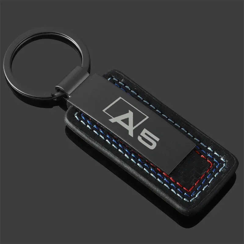 Leather Metal Keyrings Car Emblem Keychain Key Rings High Quality Key Case For Audi A5 Logo B8 8P B9 8V B6 B7 C6 C7 Accessories