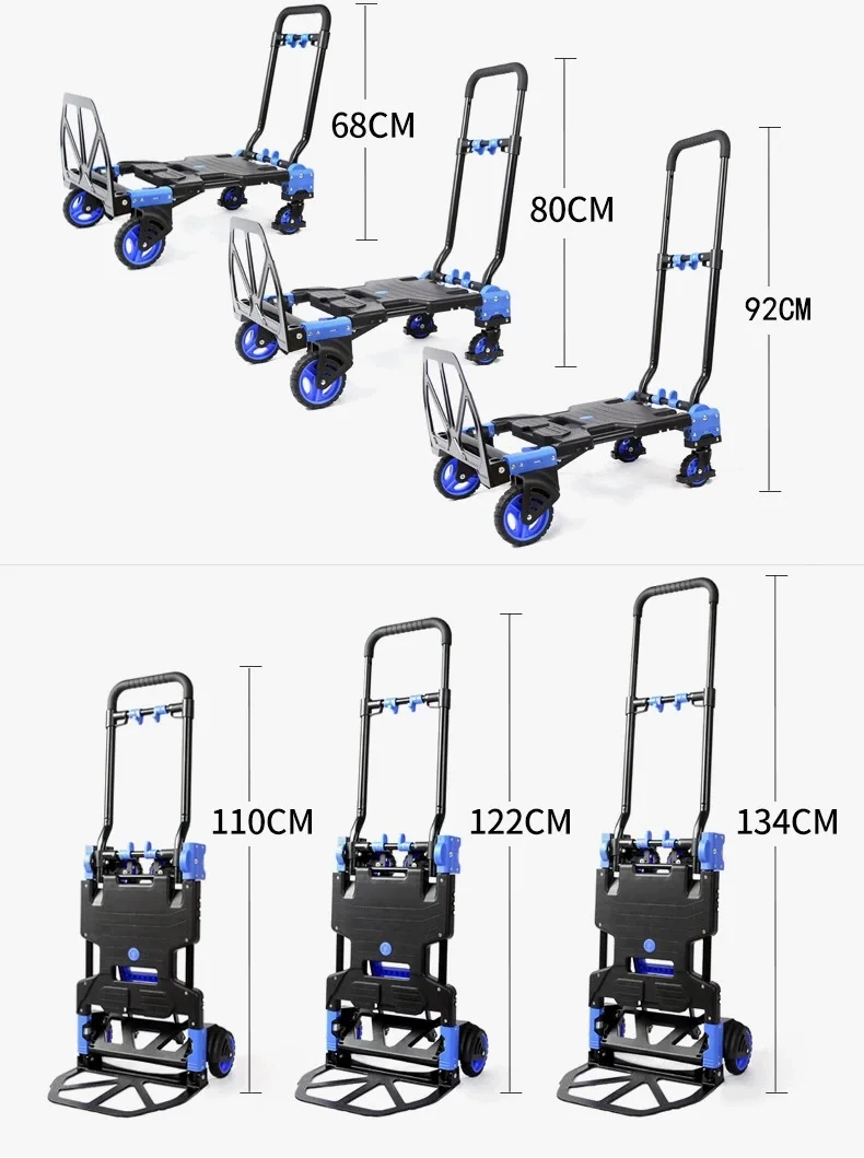 Silent Metal Flatbed Cart Hand-Pulled Portable Trailer Four-Wheel