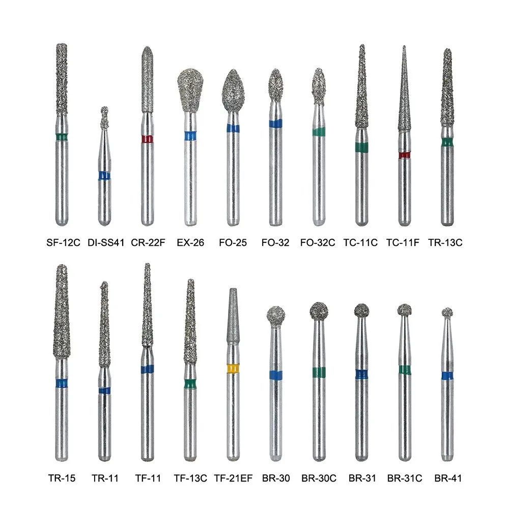 AZDENT 100pcs/20Boxes Dental Diamond Burs Drill for Teeth Porcelain Ceramics Composite Polishing Burs For High Speed Handpiece