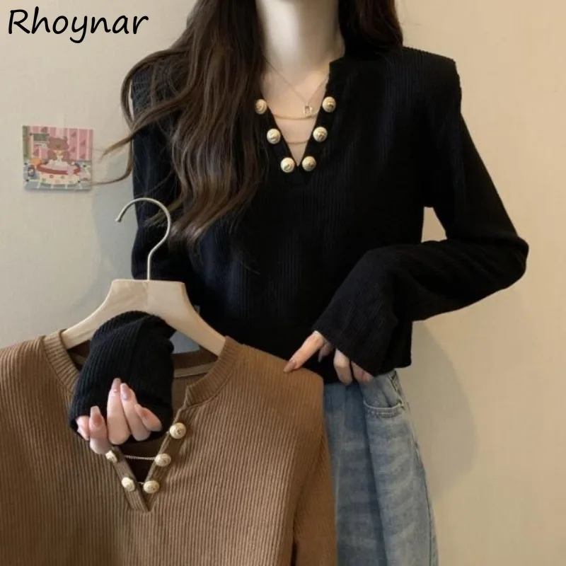 

M-4XL Pullovers Women Autumn Button Pure Cozy Special Charming Elegant Popular Minimalist Seductive Korean Style Casual Simple