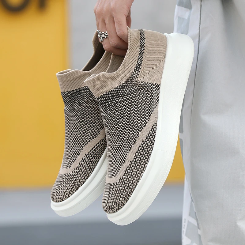 COZOK Four Seasons New Men Shoes Breathable Flying Woven Running Shoes Socks Casual Fashion Trend Sports Shoes Large Size 36-46