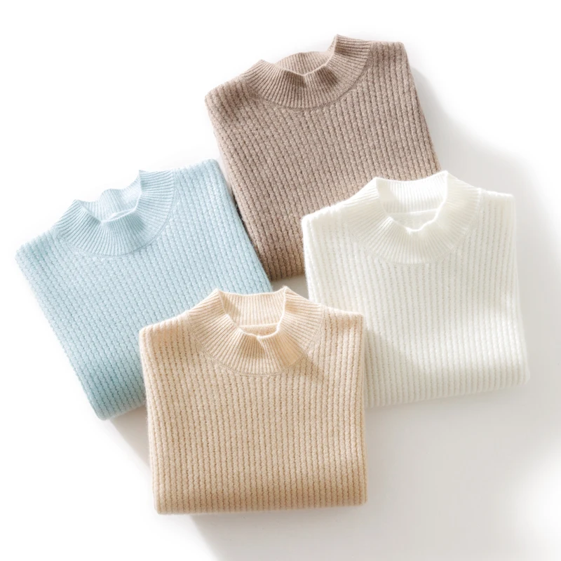 

100% Cashmere Pullover Sweater Women's Knitted Long Sleeve High end Women's Half High Collar Sweater Hot Selling New 4 colors