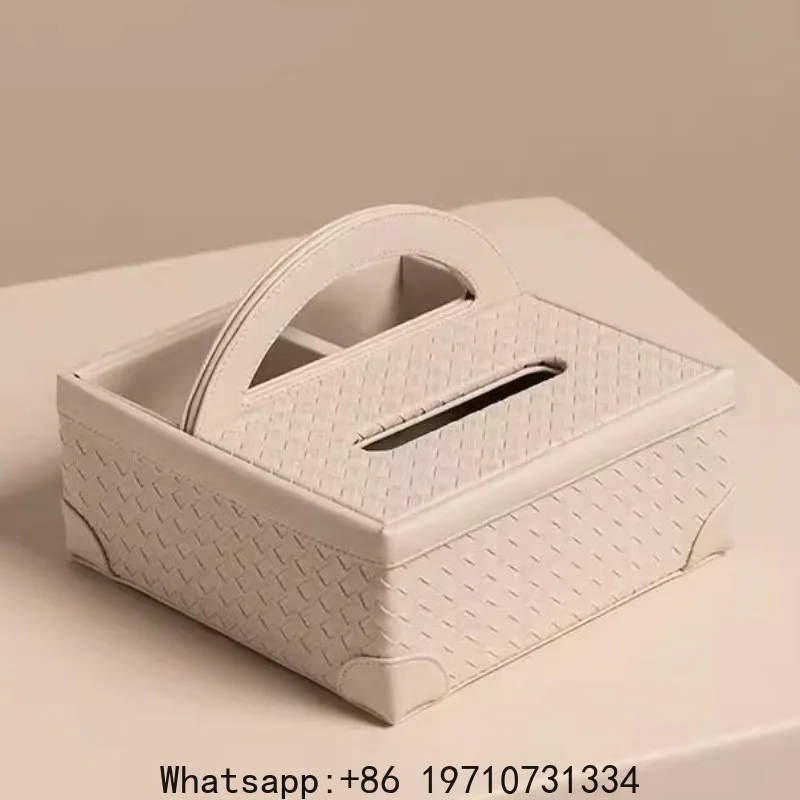 

French Light Luxury Leather Multi-functional Tissue Box, Living Room Coffee Table Remote Control Storage Box